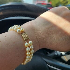 Estate Freshwater White 7" Pearl 14K Yellow Gold Bracelet